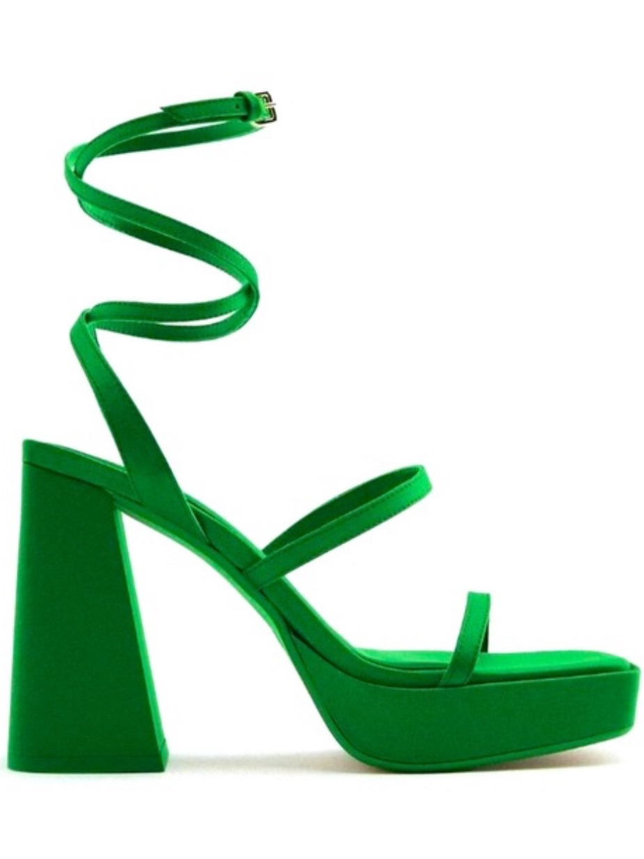 Zara Chunky Block Platform Heels Strappy Green Square Toe Size 39